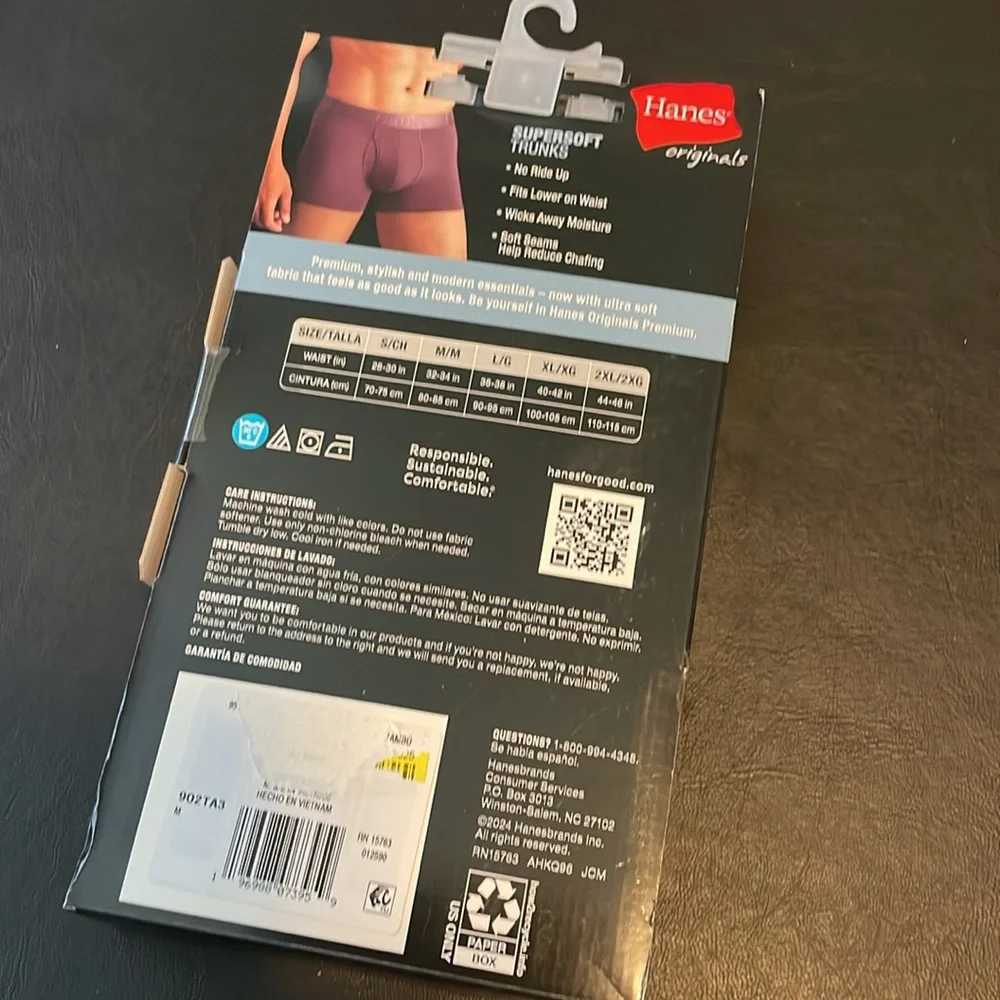HANES Supersoft 3-pack Trunks, Men’s Medium (32”-34”) , Black Blue